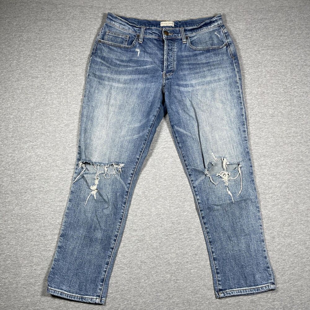 Oliver Logan Jeans Womens 28x26 Blue Straight High Rise Distressed Button Fly